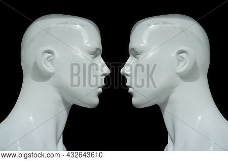 White Mannequins Bust Profile. Isolated Over Black Background