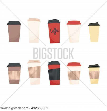 Hand Drawn Sketch Vector Illustration Of Set Of Side View Hold Paper To Go Take Away Coffee Or Tea C