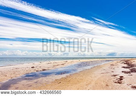 Wild Beautiful Beach On The Dzharylgach Island In The Black Sea.