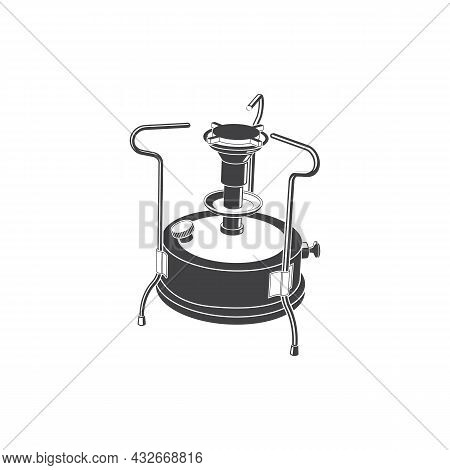 Vintage Primus Silhoutte On White Background. Vector Illustration. Retro Camping Primus Silhouette. 