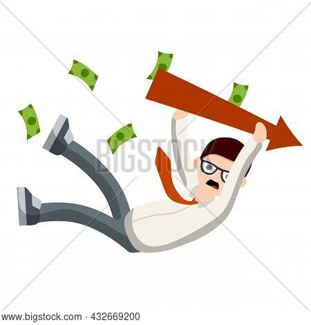 Falling Down Man In Shirt And Tie. Office Problem. Employee Dismissal. Collapse And Bankruptcy. Red 