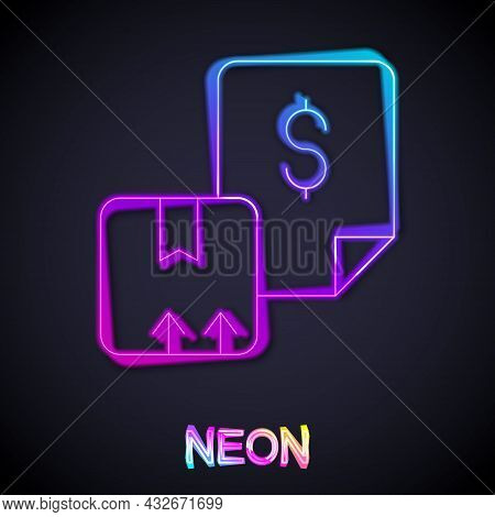 Glowing Neon Line Waybill Icon Isolated On Black Background. Vector