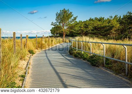Coastal Promenade Along Beach In Hel Town On Coast Of Baltic Sea, Poland. Hel Peninsula Is Popular P