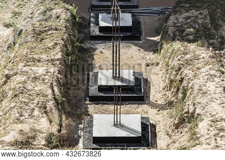 Monolithic Reinforced Concrete Foundations For The Construction Of A Residential Building. Grillage 