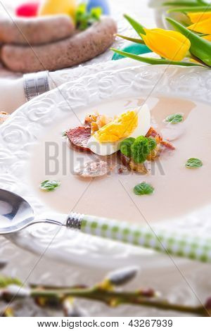 Polish Easter Soup With Egg And Sausage