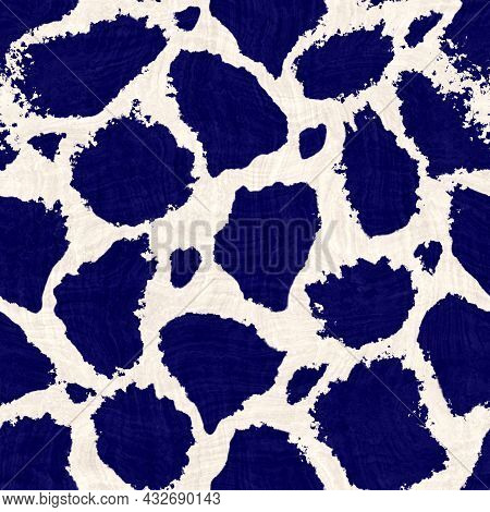 Seamless Indigo Distorted Mottled Texture. Blue Woven Boro Cotton Dyed Effect Background. Japan Repe