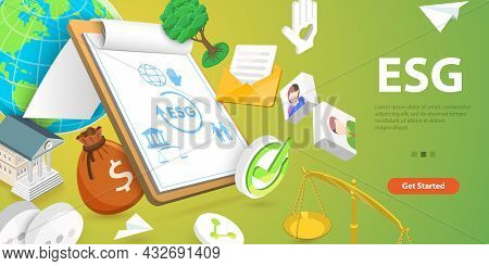 3d Vector Conceptual Illustration Of Esg - Environmental, Social And Governance, Corporate Sustainab