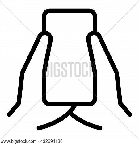 Palm Holding Phone Icon Outline Vector. Hand Mobile. Using Cell