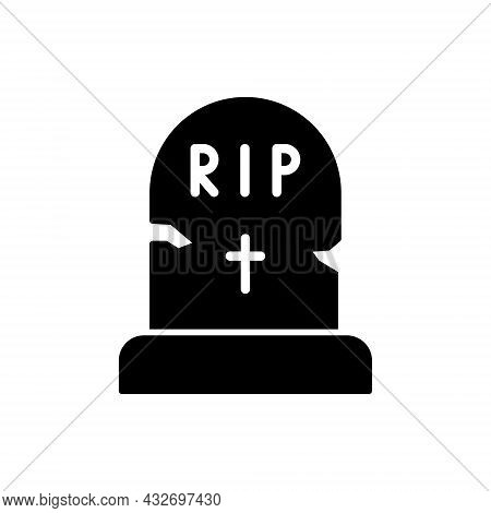 Black Tombstone On Grave With Text Rip Silhouette Icon. Halloween Grave Glyph Pictogram. Headstone W