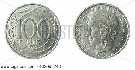 Italy 100 Lire Coin On A White Isolated Background
