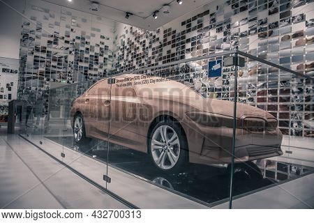 Munich/ Germany - May, 24 2019: Clay Model Of Constructing New Item Of Bmw Car In Bmw Museum/ Bmw We