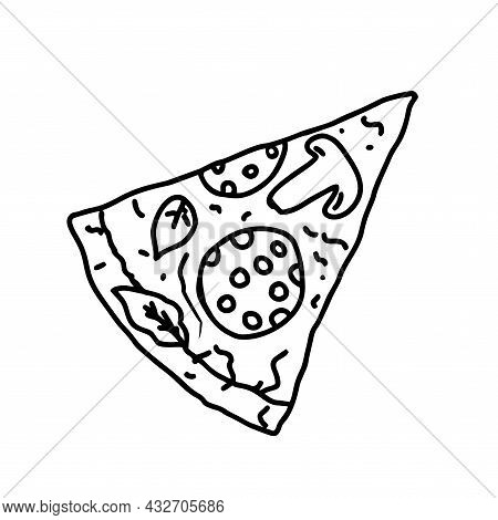 Pizza Drawing, Image For The Menu. Cafe, Pizzeria. Poster With Slice Of Pizza.black Line Drawing Iso