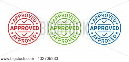 Approved Stamp. Vector. Quality Mark Approve. Approval Permit Badge, Label. Accepted Round Sticker. 