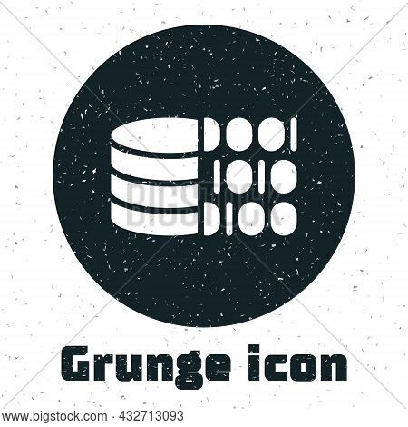 Grunge Binary Code Icon Isolated On White Background. Monochrome Vintage Drawing. Vector