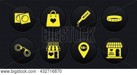 Set Sexy Fluffy Handcuffs, Leather Fetish Collar, Shop Building, Location With 18 Plus, Spanking Pad