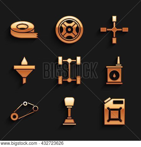 Set Chassis Car, Gear Shifter, Canister For Gasoline, Motor Oil, Timing Belt Kit, Funnel And Drop, W