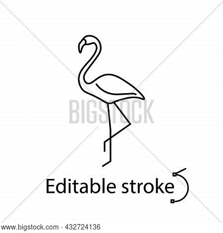 Flamingo Outline Icon. Maldives, Africa Animal. Exotic Vacation. Customizable Linear Contour Symbol.
