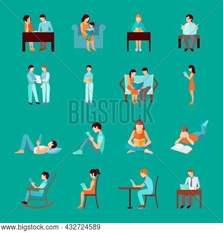 Reading People Laying Sitting And Standing Figures Set Isolated Vector Illustration