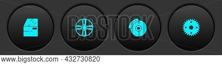 Set Car Door, Alloy Wheel, Brake Disk With Caliper And Gear Icon. Vector