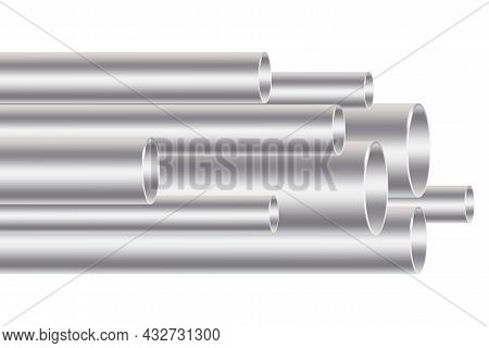 Metallic Pipes Of Different Diameters. Stainless Steel. Water Supply. Web Banner. Vector Illustratio