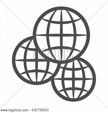 Three Globes, Multicultural, Worldwide Line Icon, International Concept, Exchange Vector Sign On Whi