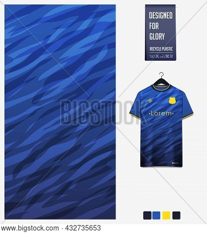 Soccer Jersey Pattern Design. Abstract Pattern On Blue Background For Soccer Kit, Football Kit, Bicy