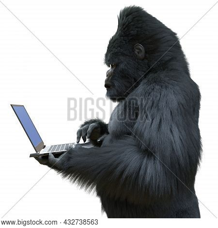 Gorilla With Laptop Concept 3d Illustration Isolated On White