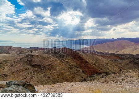 View Of Mount Tzfahot And The Gulf Of Aqaba. Eilat Mountains, Southern Israel And Egypt