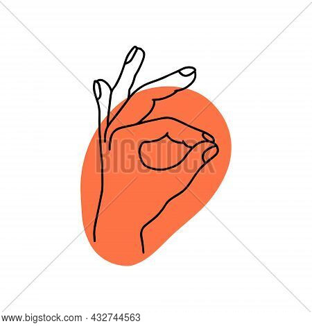 Mudra - Vayu. Hands Vector Illustration. Yogic Hand Gesture. Black And White Linear Style.