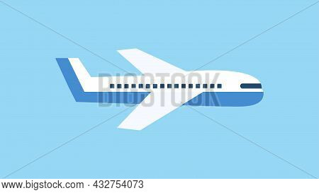 Airplane Flying In The Blue Sky. Air Transport Or Air Travel Concept. Flat Style. Vector Illustratio