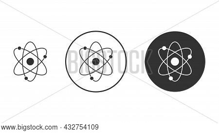 Atom Icons Set Isolated On White Background. Structure Of The Nucleus Of The Atom. Around The Atom, 