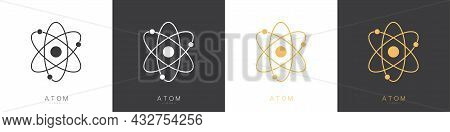 Atom Logos Set Isolated On White Background. Structure Of The Nucleus Of The Atom. Around The Atom, 