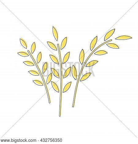 Vector Icons Spikelets Bunch Of Wheat, Flakes. Oatmeal Ear. Ruta Ears Icon Cartoon Style