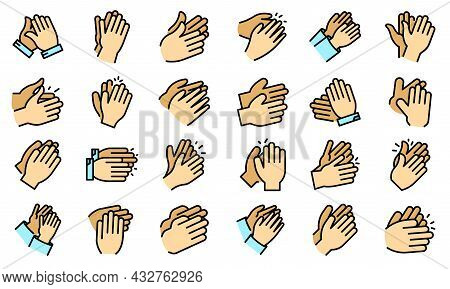 Handclap Icons Set. Outline Set Of Handclap Vector Icons Thin Line Color Flat Isolated On White
