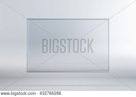 Empty Rectangular Glass Frame Banner On White Background. Mock Up, 3d Rendering