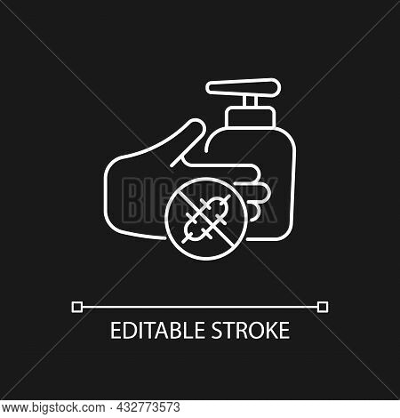 Antiseptic Hand Washing White Linear Icon For Dark Theme. Hand Disinfectant. Alcohol-based Product. 