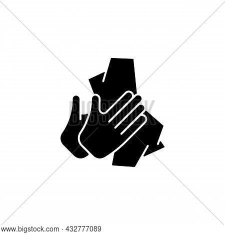 Dry Hands With Tissue Black Glyph Icon. Wiping Off Dirt And Germs From Palms. Use Antibacterial Wipe