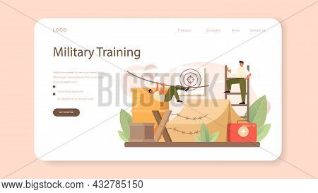 Soldier Web Banner Or Landing Page. Millitary Force Employee In Camouflage