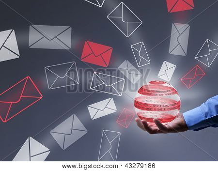 Affärsman ta kontroll över Digital informationsflödet
