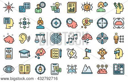 Concentration Of Attention Icons Set Outline Vector. Goal Focus. Manage Time