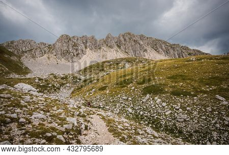 Monte Terminillo, Italy - September 11, 2021: Dark Clouds Over High Mountains Before A Summer Storm,