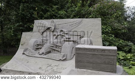 Diepenheim, Holland, 11-08-2021:sand Sculpture Made From The Formula 1 Car From Max Verstappen , Thi