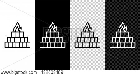 Set Line Yagna Icon Isolated On Black And White Background. Vector