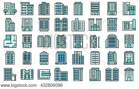 Multistory Building Icons Set Outline Vector. Architecture Interior. House Design