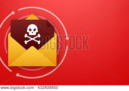 Red Email Virus. Computer Screen. Virus, Piracy, Hacking And Security, Protection. Vector Stock Illu