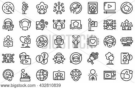 Influencer Icons Set Outline Vector. Video Subscribe. View Content
