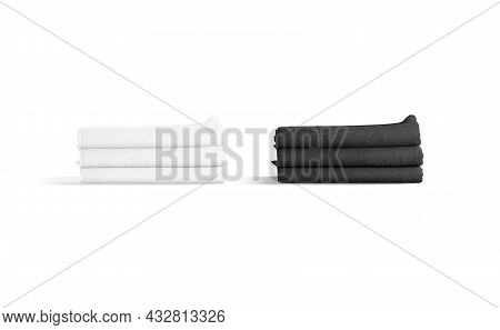 Blaank Black And White Folded Big Towel Mockup Stack, Isolated, 3d Rendering. Empty Textile Micorfib