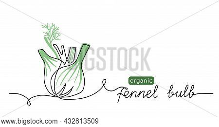 Fennel Bulb Simple Vector Illustration. One Line Art Drawing With Lettering Fennel Bulb