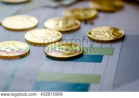 Holizontal Placed Bitcoin It Is A Coin Purchased And Money Exchange Producet Of Value In The Future.