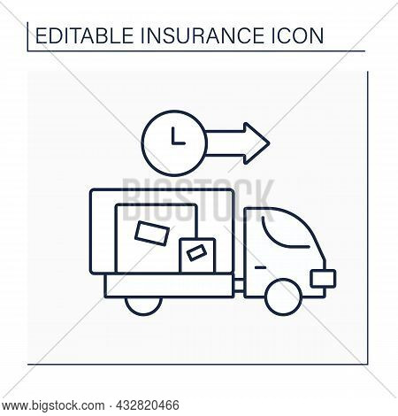 Goods In Transit Line Icon. Covers Goods Of Business Against Loss Or Damage While In Transit. Insura